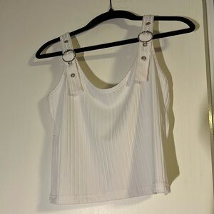 Cropped white tank top with buckle detail